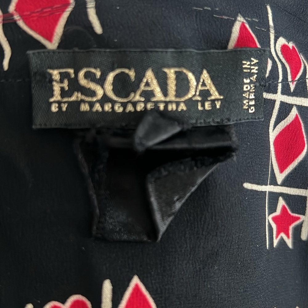 Escada Silky Tic Tac Toe Blouse with Mandarin Collar and Drawstring Waist - Picture 3 of 5